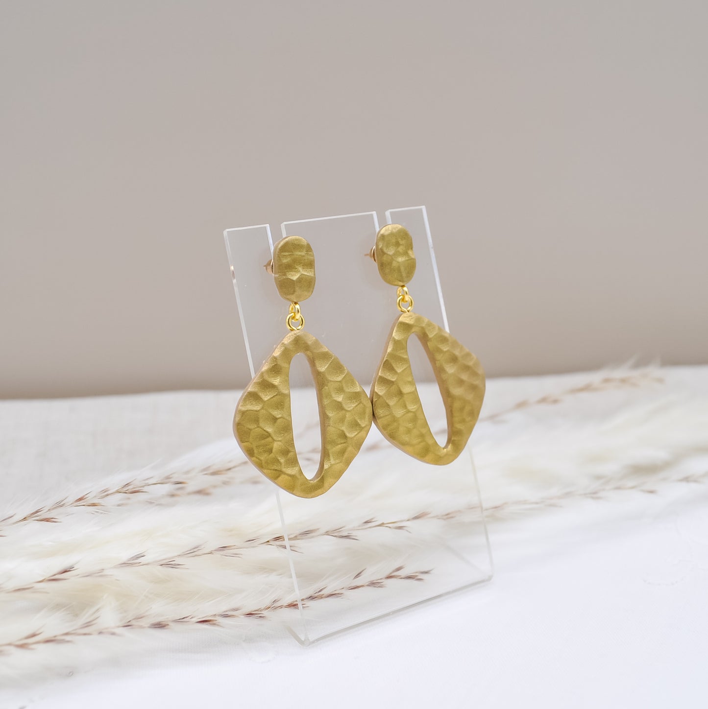 Gold Dangle Clay Earrings